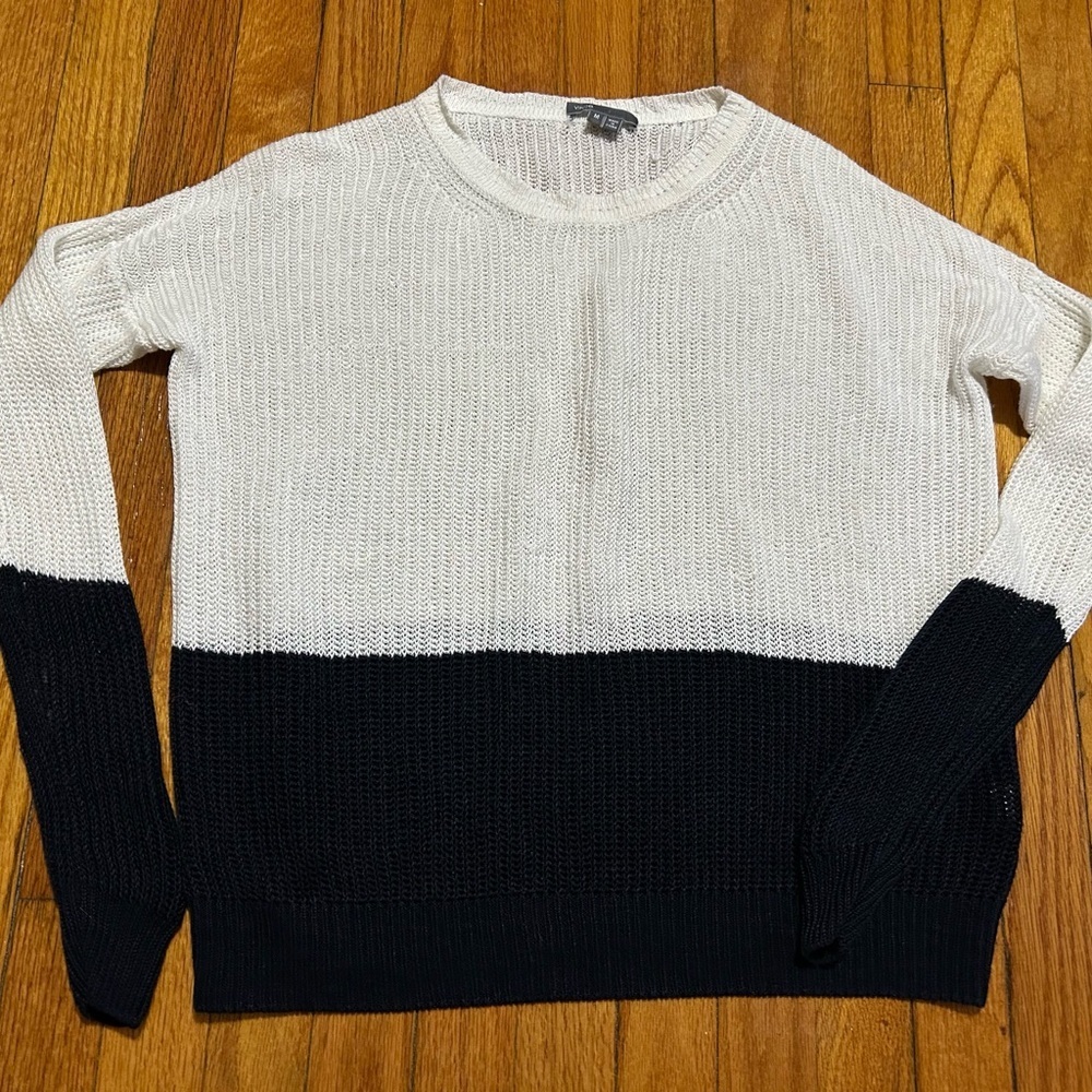 VINCE COLORBLOCK LINEN WOMEN SWEATER SIZE M B/W‎